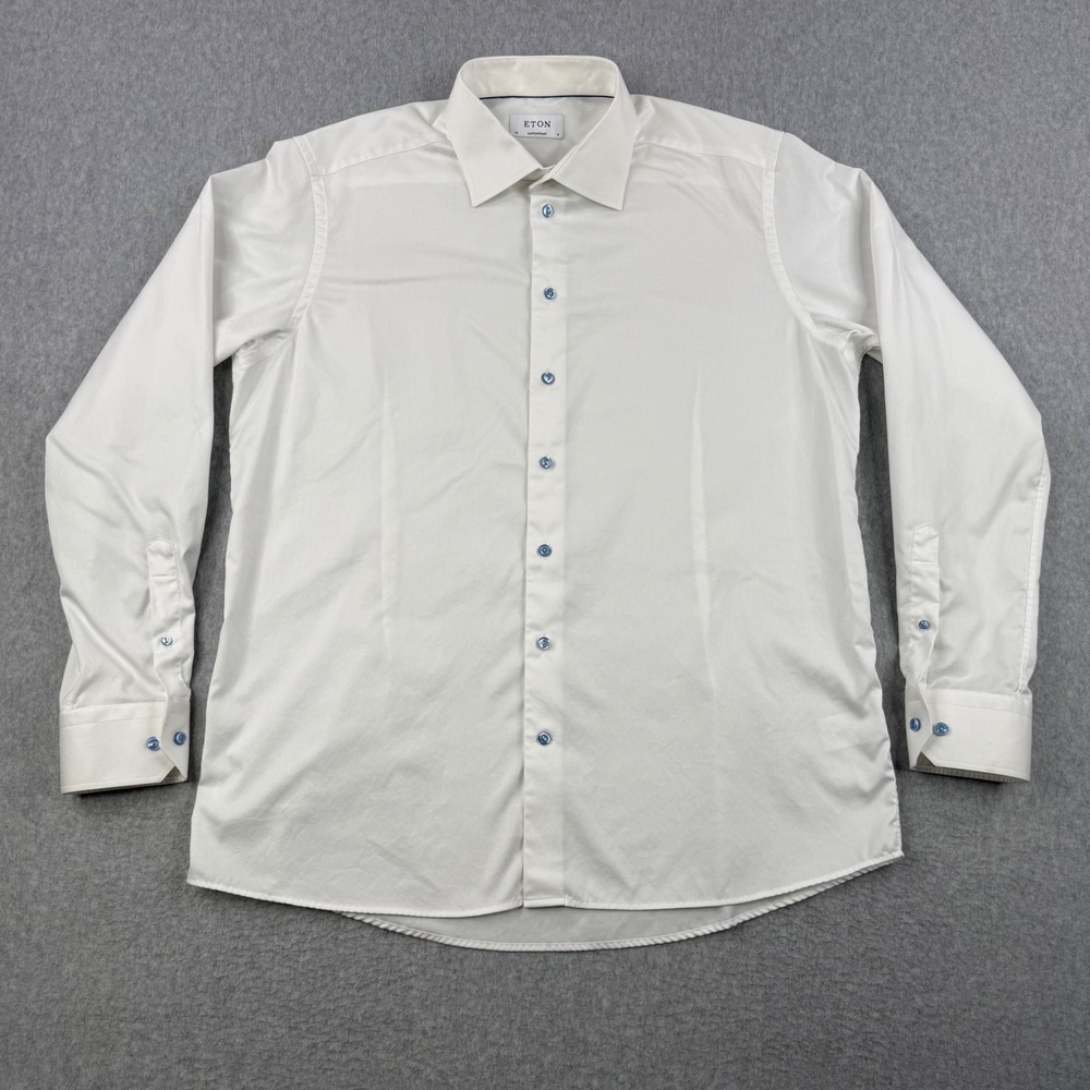 Eton Dress Shirt Mens 18 46 White Contemporary Formal Business Twill Cotton